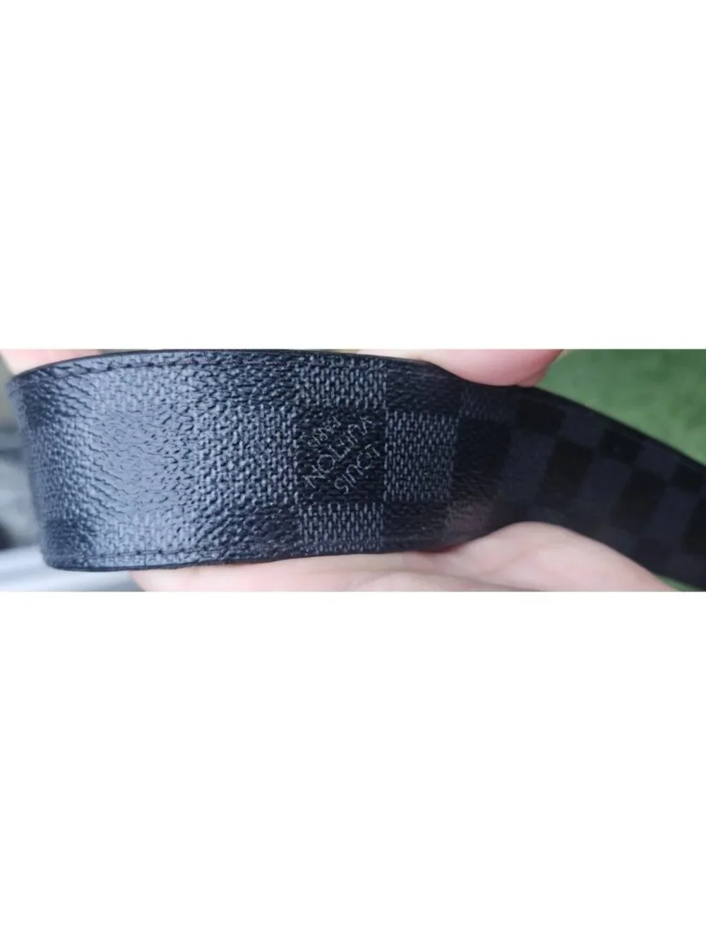 Louis Vuitton M9708 Damier Graphite Men’s Belt Black Silver Buckle Size 90/36